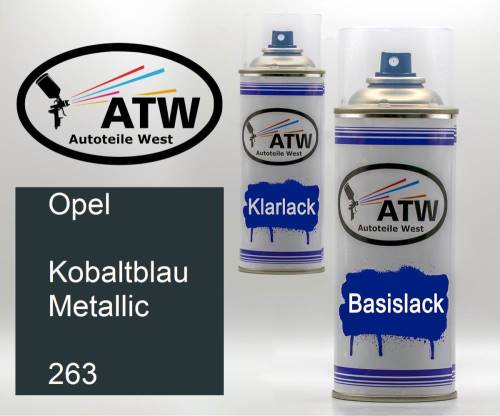 Opel, Kobaltblau Metallic, 263: 400ml Sprühdose + 400ml Klarlack - Set, von ATW Autoteile West.